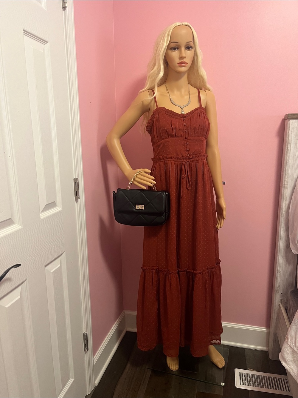 Patrons of Peace Burnt Orange Maxi Dress with Tie Waist
